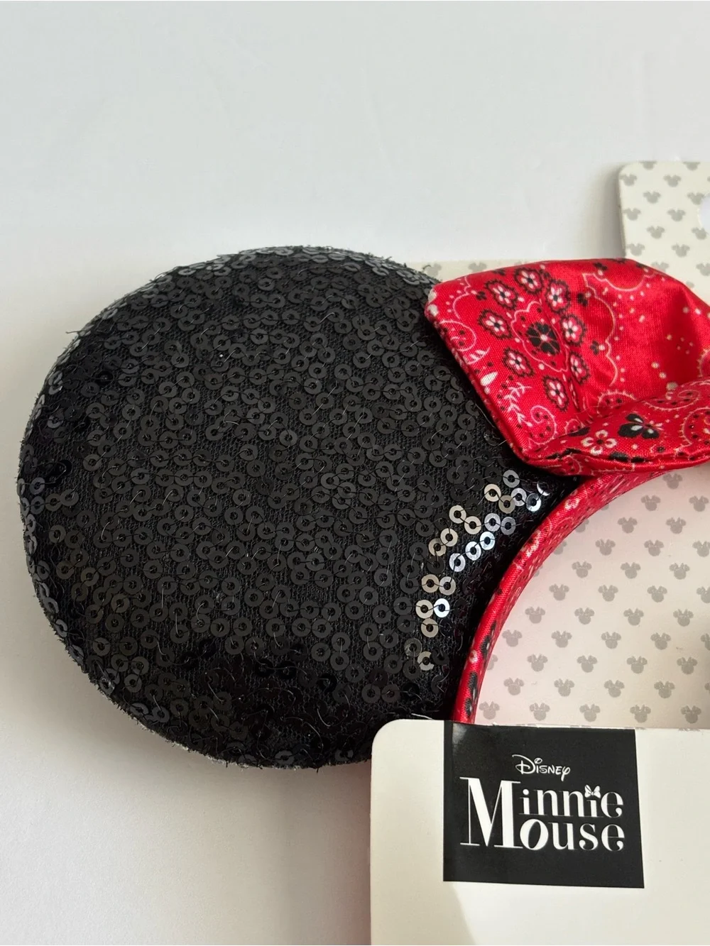 Disney Minnie Mouse Sequin Ears Red Bandana Bow Headband NWT